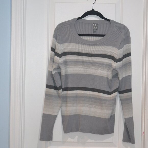 Pre-owned Worthington Grey, black,white striped long sleeve thermal sweater, XXL - Picture 1 of 6